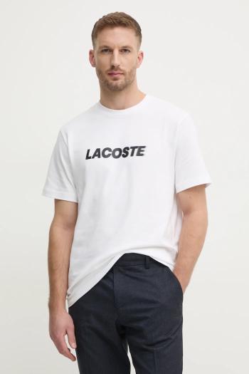 Bavlnené tričko Lacoste pánske, biela farba, s potlačou, TH2861