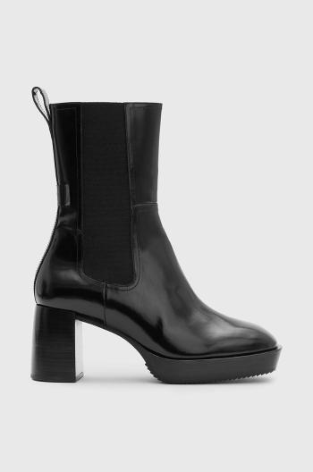 Kožené členkové topánky AllSaints Lottie dámske, čierna farba, na podpätku, WF547Z
