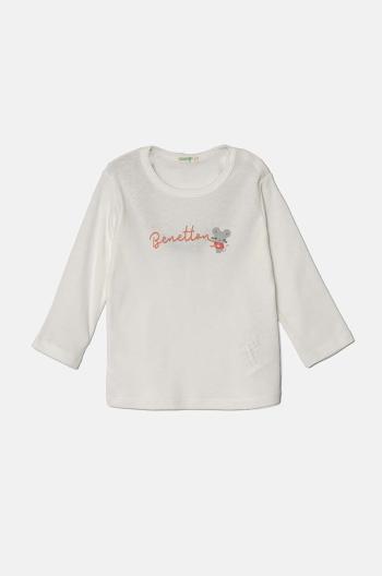 Detské bavlnené tričko s dlhým rukávom United Colors of Benetton biela farba, 3I9WA1057