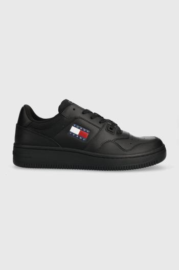 Kožené tenisky Tommy Jeans TJM RETRO BASKET ESS čierna farba, EM0EM01395