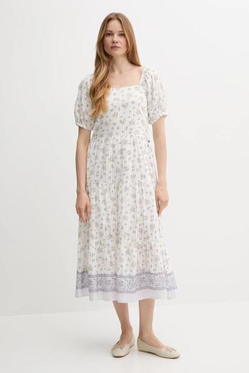 Bavlnené šaty Pepe Jeans biela farba, midi, áčkový strih, PL953759