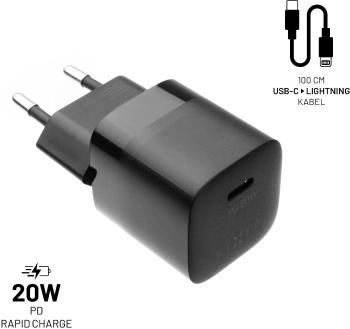 Töltő adapter FIXED PD Rapid Charge Mini USB-C + 1m USB-C to Lightning PD MFI kábel - 20W, fekete