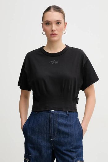 Bavlnené tričko Alpha Industries Waisted dámske, čierna farba, 148070