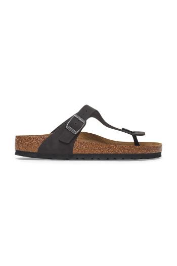 Nubukové šľapky Birkenstock Gizeh SFB dámske, čierna farba, na plochom podpätku, 1019023
