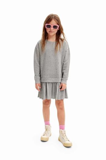 Dievčenské bavlnené šaty Desigual šedá farba, mini, áčkový strih, 24WGVK01