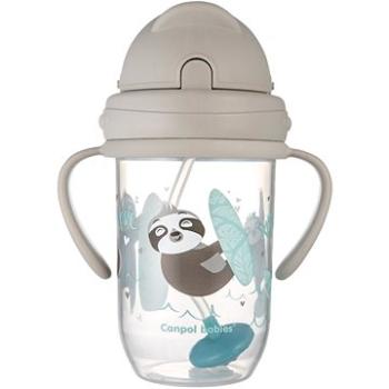 Canpol Babies nevylievací hrnček so slamkou a závažím Exotic Animals 270 ml, sivý (5901691852778)