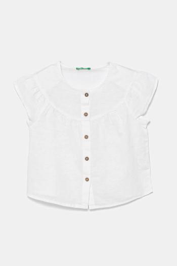 Detská ľanová košeľa United Colors of Benetton biela farba, 5IPVGQ02E