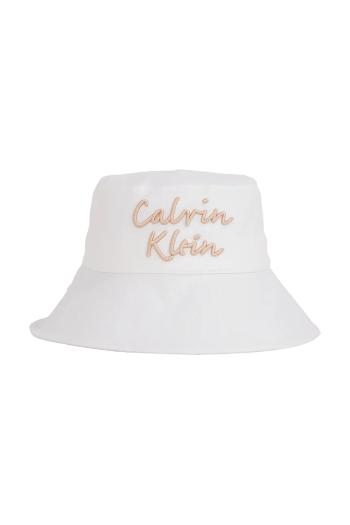 Detská ľanová čiapka Calvin Klein Jeans biela farba, IU0IU00702