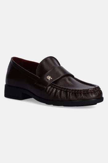 Kožené mokasíny Tommy Hilfiger LOAFER SOFT NAPPA PLEATED TOE dámske, bordová farba, na plochom podpätku, FW0FW08362