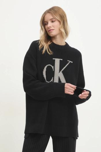 Bavlnený sveter Calvin Klein Jeans čierna farba, teplý, J20J224799