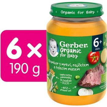 GERBER Organic detský príkrm zelenina s teľacím mäsom 6× 190 g (7613287805102)