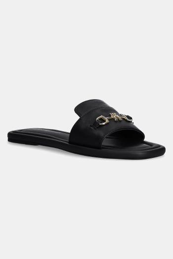 Kožené šľapky Tommy Hilfiger LEATHER HORSEBIT MULE dámske, čierna farba, FW0FW08420