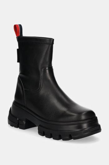 Členkové topánky Tommy Jeans TJW CHUNKY CHELSEA BOOT MIX MAT dámske, čierna farba, na platforme, EN0EN02555