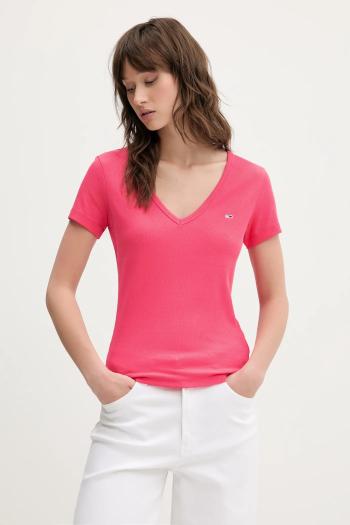 Tričko Tommy Jeans dámske, ružová farba, DW0DW17385