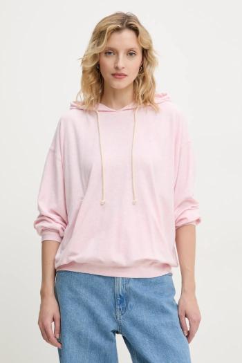 Mikina American Vintage dámska, ružová farba, s kapucňou, melanžová, YPA03AE25