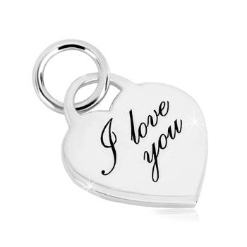 Strieborný 925 prívesok - srdcový zámok, jemne gravírovaný nápis "I love you"
