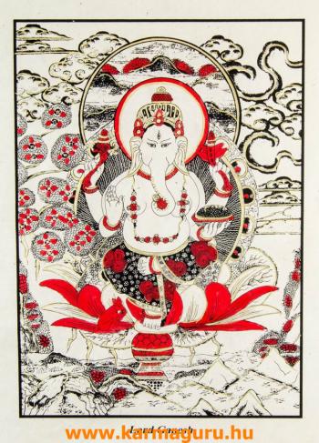 Ganesha mártott papír (LOKTA) falikép- piros díszítéssel - 51 x 76 cm
