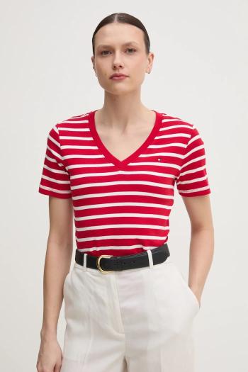 Bavlnené tričko Tommy Hilfiger dámske, červená farba, WW0WW40584