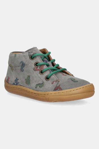 Detské semišové poltopánky Froddo BAREFOOT FIRST STEP LACES šedá farba, G2130325
