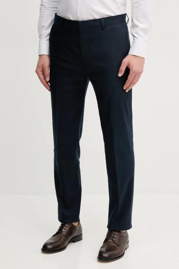 Nohavice s prímesou ľanu Calvin Klein pánske, tmavomodrá farba, rovné, K10K114400