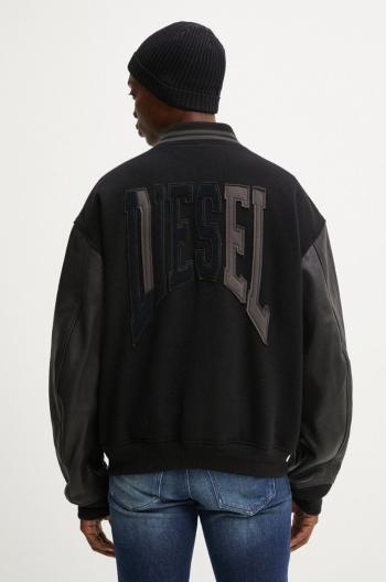 Vlnená bunda bomber Diesel L-NYMAN čierna farba, prechodná, A14414.0LHAL