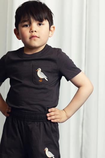 Detské bavlnené tričko Mini Rodini Seagull čierna farba, jednofarebné, 2522013699