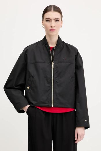 Bunda Tommy Hilfiger čierna farba, prechodná, oversize, WW0WW45619