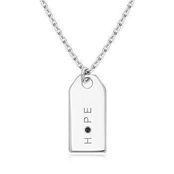 Čierny diamant - náhrdelník zo striebra 925, zrkadlovolesklá známka, nápis "HOPE"