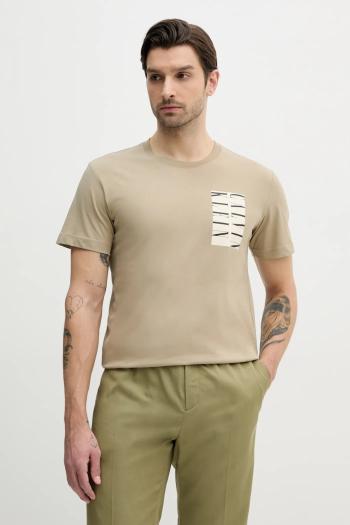 Bavlnené tričko Calvin Klein Jeans pánske, béžová farba, s potlačou, J30J327474