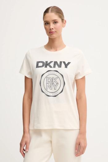 Bavlnené tričko Dkny dámske, béžová farba, DP5T1366