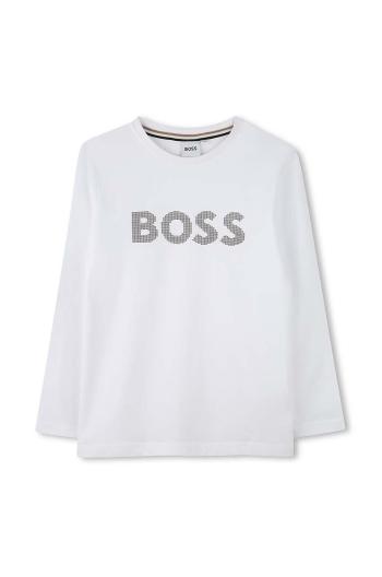 Detská bavlnená košeľa s dlhým rukávom BOSS biela farba, s potlačou, J51218