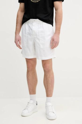 Šortky s prímesou ľanu Calvin Klein Jeans pánske, biela farba, J30J327300