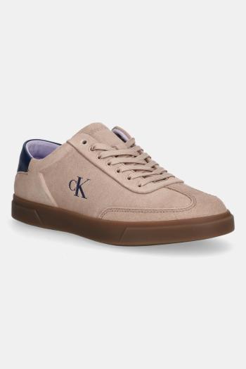Kožené tenisky Calvin Klein LOW PRO CUPS LACE UP béžová farba, HW0HW02683