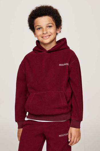 Detská mikina Tommy Hilfiger bordová farba, s kapucňou, s potlačou, KS0KS00576
