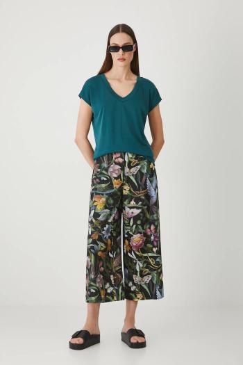 Ľanové nohavice Medicine dámske, čierna farba, strih culottes, vysoký pás