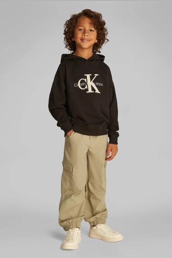 Detská mikina Calvin Klein Jeans čierna farba, s nášivkou, IB0IB02464