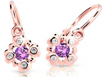 Cutie Jewellery Trblietavé detské náušnice z ružového zlata C2253-10-X-4 fialová