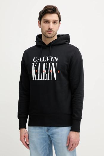 Bavlnená mikina Calvin Klein Jeans pánska, čierna farba, s kapucňou, s potlačou, J30J327520