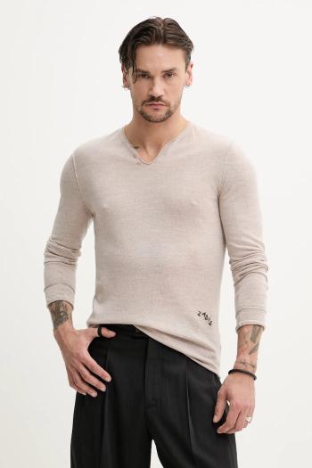 Vlnený sveter ZADIG&VOLTAIRE pánsky, béžová farba, tenký, KMSW01742