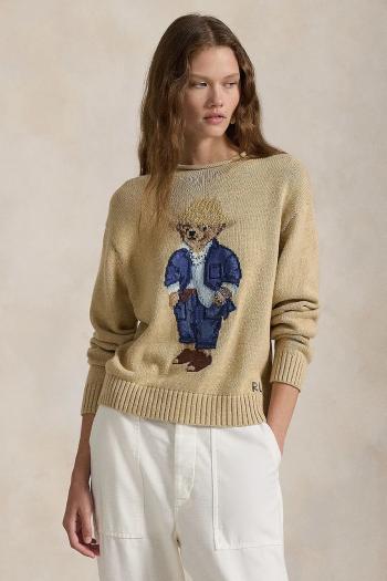 Bavlnený sveter Polo Ralph Lauren dámsky, béžová farba, 211959272
