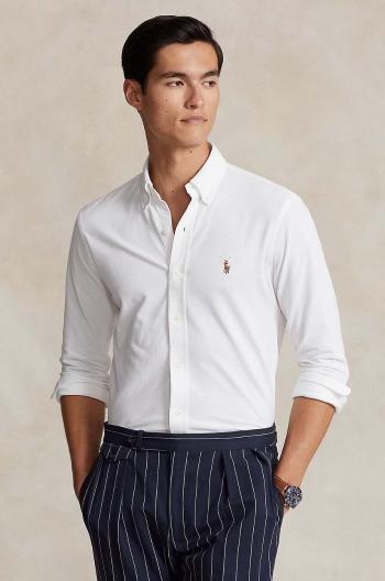 Bavlnená košeľa Polo Ralph Lauren pánska, biela farba, regular, s golierom button-down, 710932545