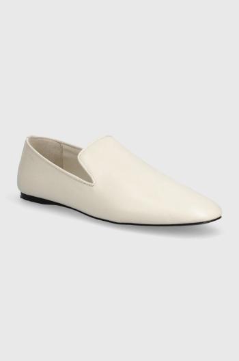 Kožené mokasíny Calvin Klein LOAFER LEATHER dámske, béžová farba, na plochom podpätku, HW0HW02129