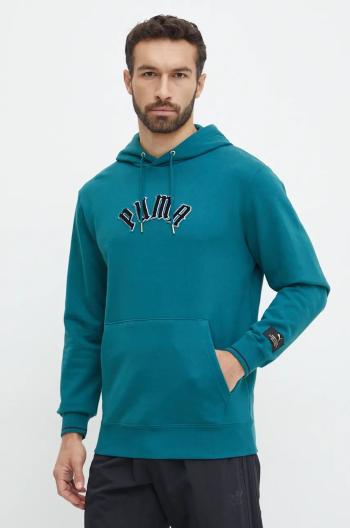 Bavlnená mikina Puma Classics Play Paris Hoodie pánska, tyrkysová farba, s kapucňou, s nášivkou, 626766