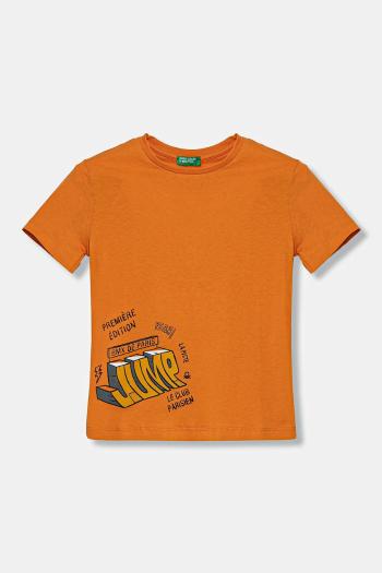 Detské bavlnené tričko United Colors of Benetton oranžová farba, s potlačou, 3I1XG10IJ