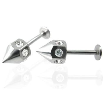Piercing labret do brady so zirkónmi po obvode hrotu - číry, pár