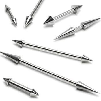 Oceľový piercing do ucha, rovný s hrotmi, rôzne veľkosti - Rozmer: 1,2 mm x 6 mm x 3x3 mm