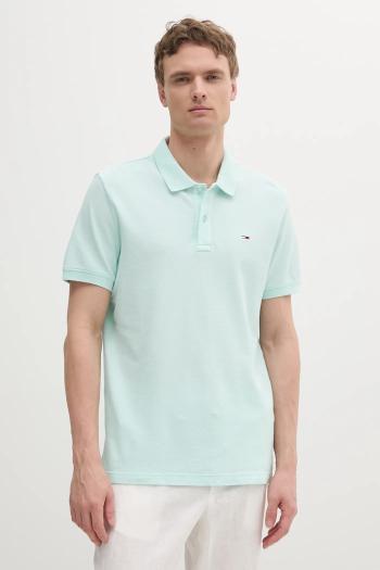 Bavlnené polo tričko Tommy Jeans tyrkysová farba, jednofarebné, DM0DM20226