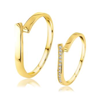 Obrúčky zo žltého 14K zlata - rozdelené ramená, dámske veľkosti s čírymi zirkónmi - Veľkosť: 51 mm