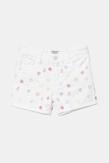 Detské bavlnené šortky Guess biela farba, s nášivkou, nastaviteľný pás K5GD15 WH630