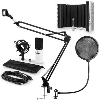 Auna MIC-900WH USB mikrofónová sada V5 kondenzátorový mikrofón, pop filter, mikrofónový absorbčný panel, mikrofónové rameno biela farba